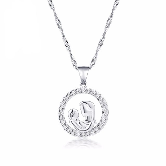 Zircon Mother and Baby Pendant Necklace