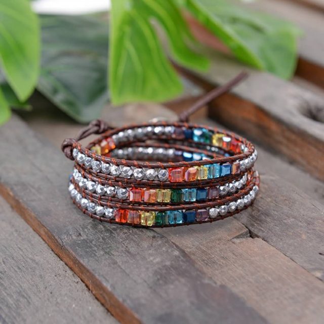 Women’s Handmade Chakra Leather Wrap Bracelet