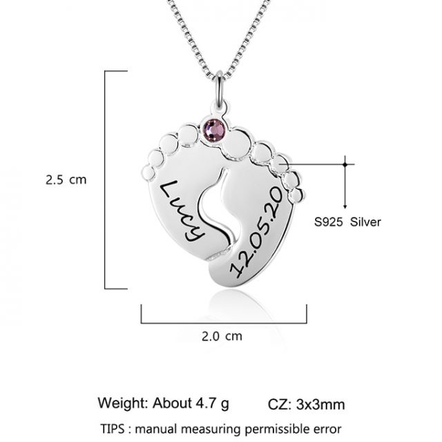 Personalized Baby Feet Shaped Necklace with Birthstones